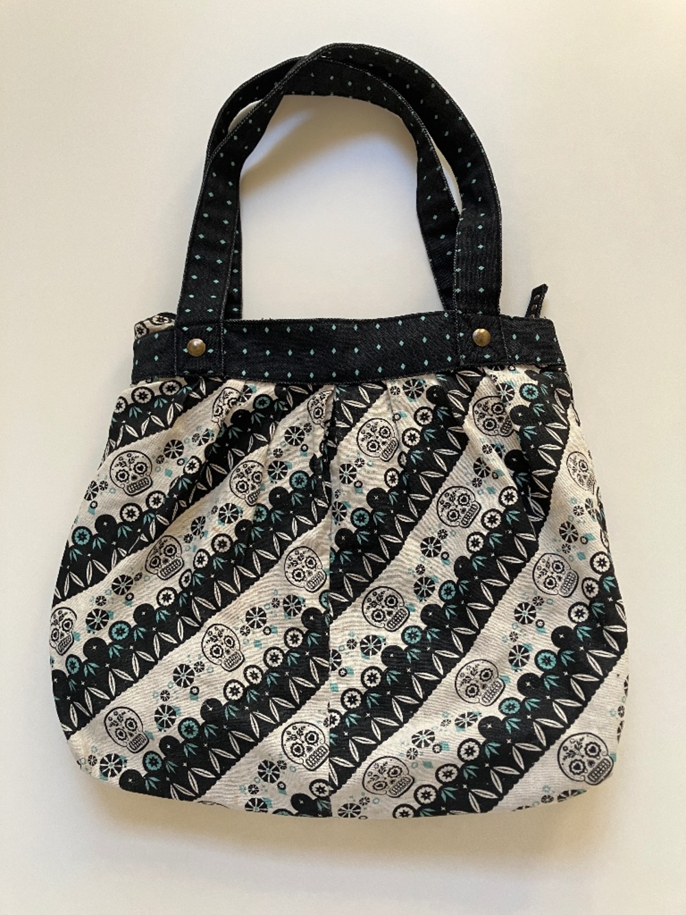 Loungefly Skull Purse Shoulder Bag Zipper Closure Tote Cotton Canvas - Picture 3 of 9